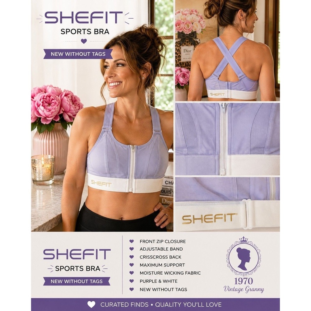 Shefit Ultimate Sports Bra Purple White Front Zip Adjustable Size 2 Lux NWOT